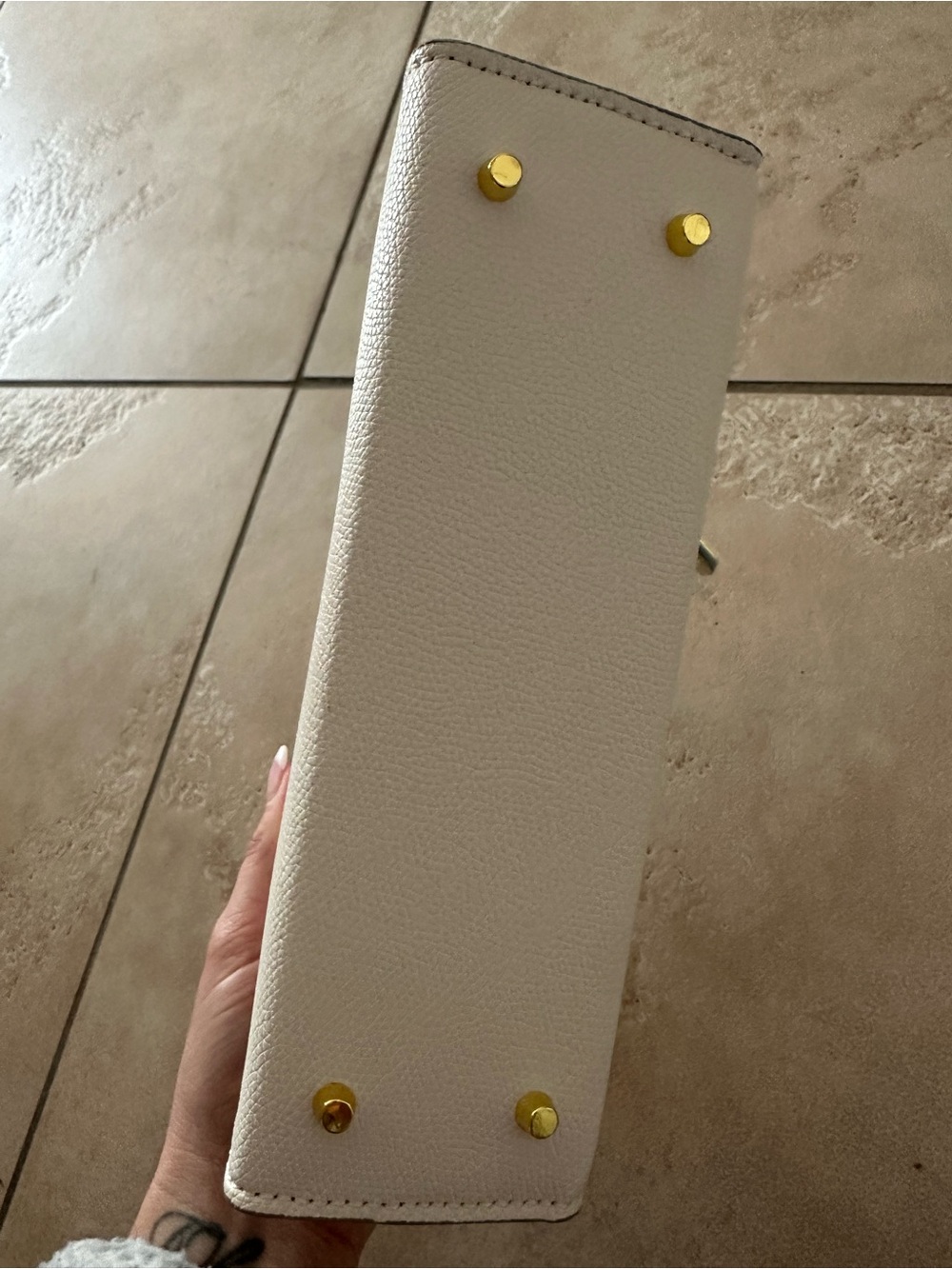 Cream Structured Top-Handle Women's Bag with Gold Hardware - Picture 4 of 4